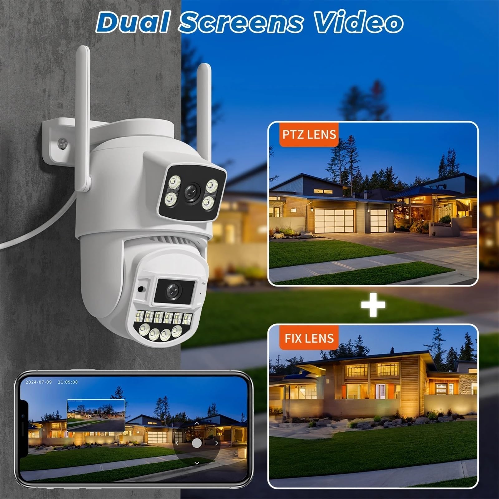 Kamera bezpieczeństwa Wi-Fi 8MP z podwójnym obiektywem i podwójnym ekranem, kamera do monitoringu zewnętrznego, noktowizor, detekcja ruchu, CCTV, kamera IP PTZ(8MP Add 128G Card)