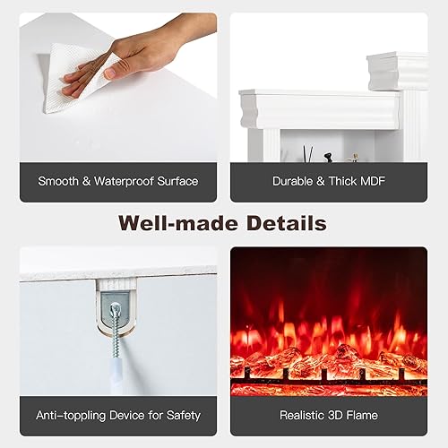 Vista 9 de Tangkula Chimenea de 70 pulgadas, chimenea eléctrica de 750 W/1500 W con repisa y estanterías integradas, chimenea eléctrica de 28.5 pulgadas
