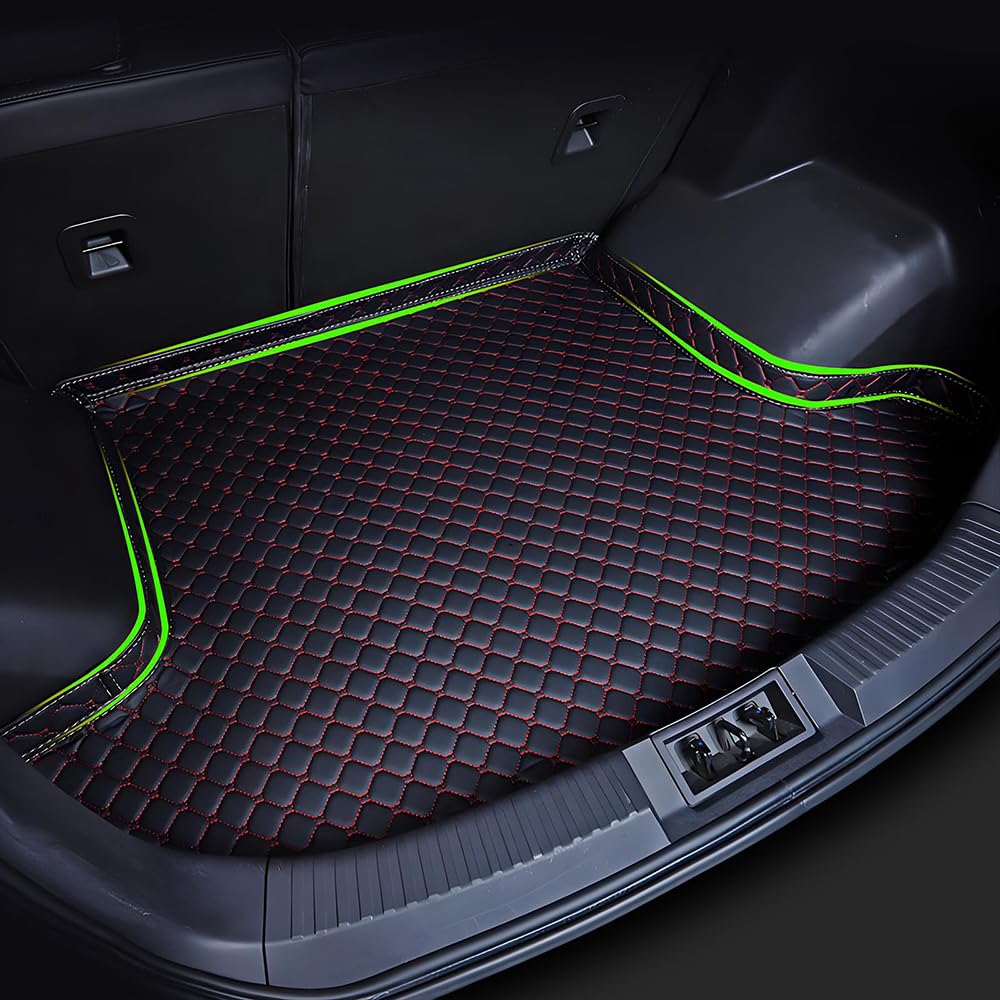 XIANTHKJDY Car Boot Liner, for Leapmotor B10 2025+ Tailored Leather Boot Mat, Custom Fit Waterproof Boot Protector, Luxury Diamond Stitch Trunk Mat,C/Black Red