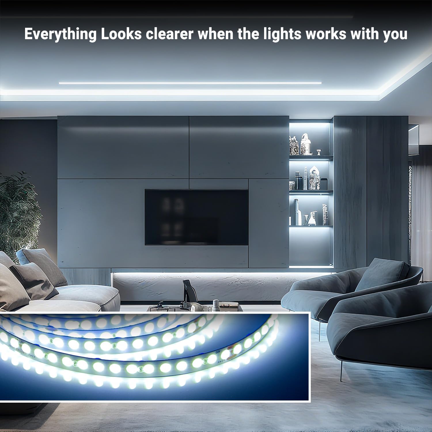 DAYBETTER 16.4FT Dimmable COB led Strip Light, High Brightness led Lights, 6500K Bright Daylight White, 24V, 140 LEDs, Flexible LED Tape Light Suitable for Bedroom, Kitchen, and DIY Home Decoration