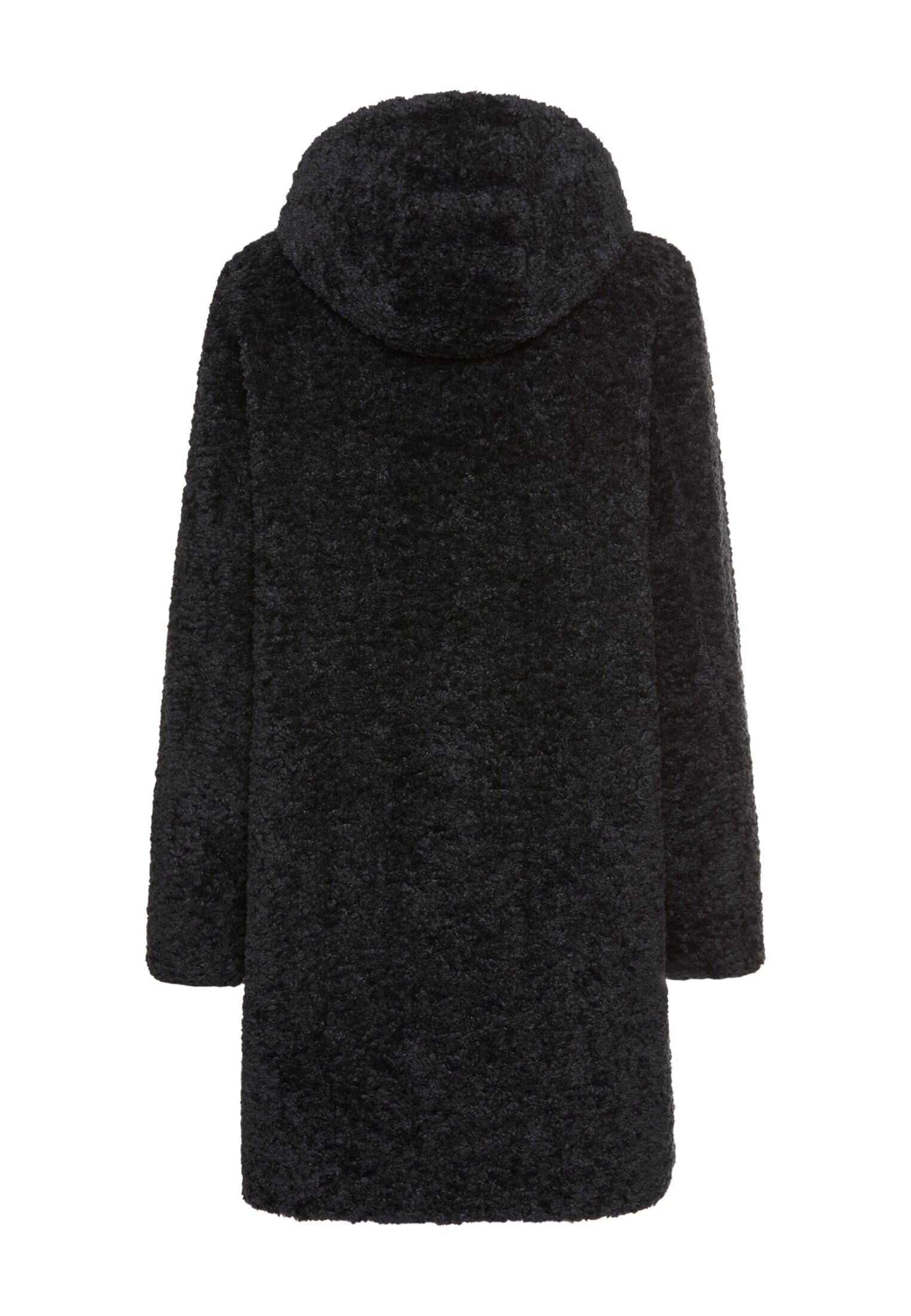 camel active Damen Teddyfell Mantel lang mit Frontzipper & Kapuze