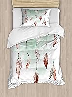 Vista 294 de Ambesonne Juego de funda de edredón color menta, líneas onduladas horizontales a rayas blancas abstractas de tonos suaves, exhibición de arte