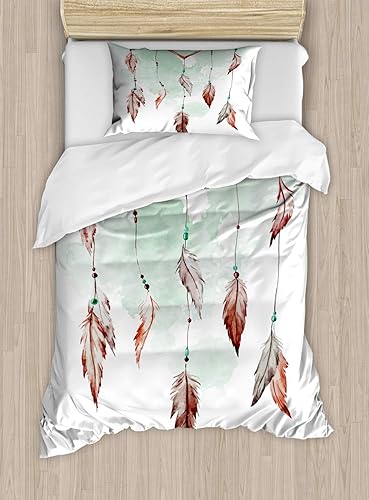 Miniatura 294 de Ambesonne Juego de funda de edredón color menta, líneas onduladas horizontales a rayas blancas abstractas de tonos suaves, exhibición de arte