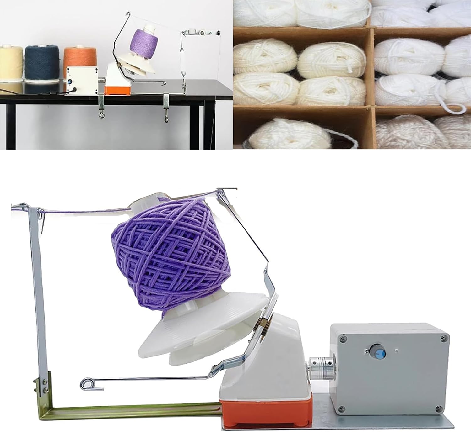 Automatic Knitting Roller Twine, Electric Yarn Ball Winder with Speed Adjustment, 500g Max Winding Capacity/Low-Noise Operation/Easy to Use, for Metal Yarn String