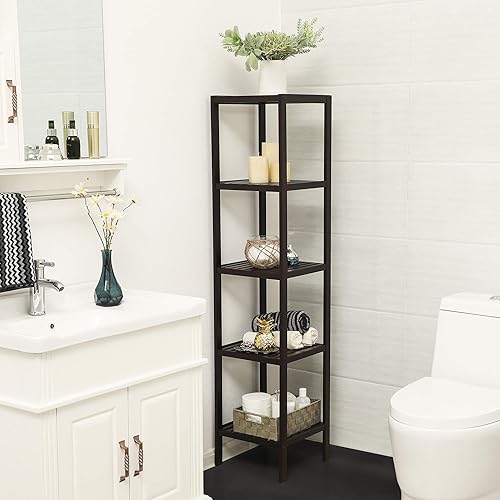 Miniatura 2 de SONGMICS - Estante de bambú de 5 niveles, estante estrecho, de almacenamiento multifuncional, esquinero, para cocina, sala, dormitorio, entrada