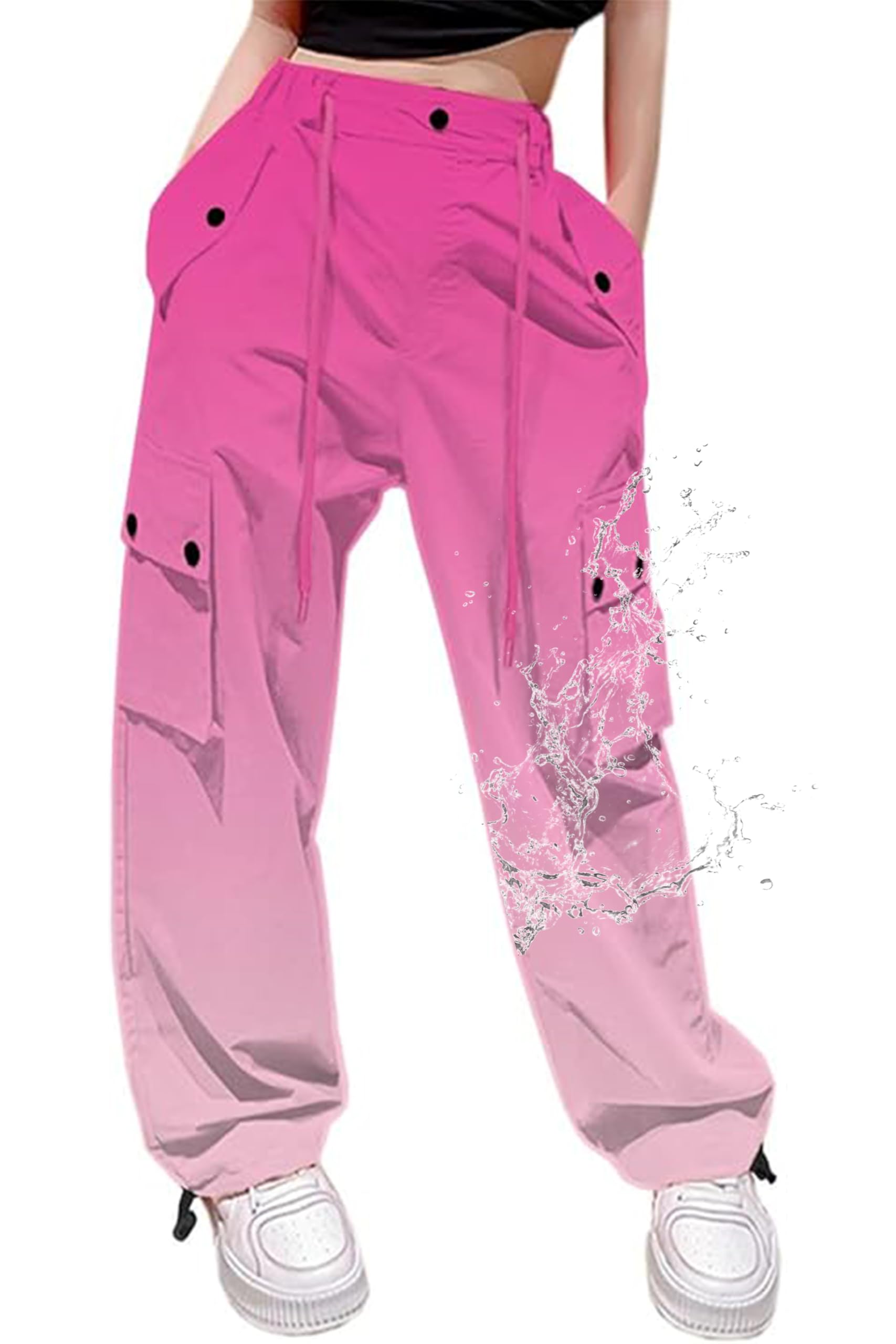 Cromoncent Cargo Pants Girls &amp; Women Parachute Pants Y2K Baggy Rave Clothes Waterproof with Pockets, 6 Years - 3XL