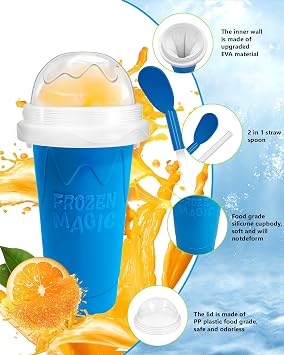 Slushie Cup, Double Layers Silica DIY Portable Slushy Cup with Lid & Straw