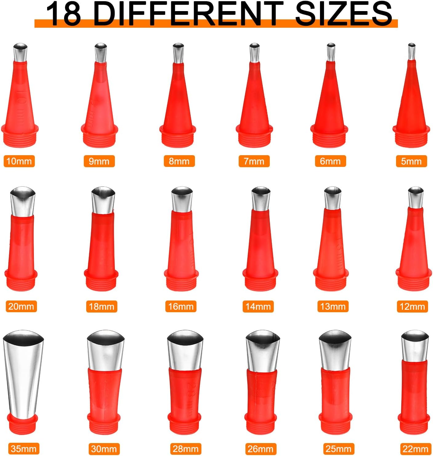 HARFINGTON 32pcs Caulking Finisher Kit 18 Stainless Steel Caulking Nozzle Applicators Reusable Caulking Nozzle Tips with 9 Connection Bases 4 Scraper and Extension Rod for Bathroom Kitchen