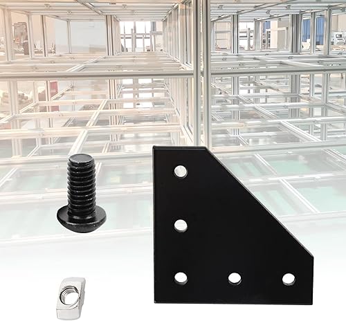 Miniatura 5 de 4 placas de soporte de esquina de la serie 3030 anodizadas en forma de L, 5 agujeros de 90 grados, placa de unión exterior con 20 tuercas M6 T + 20