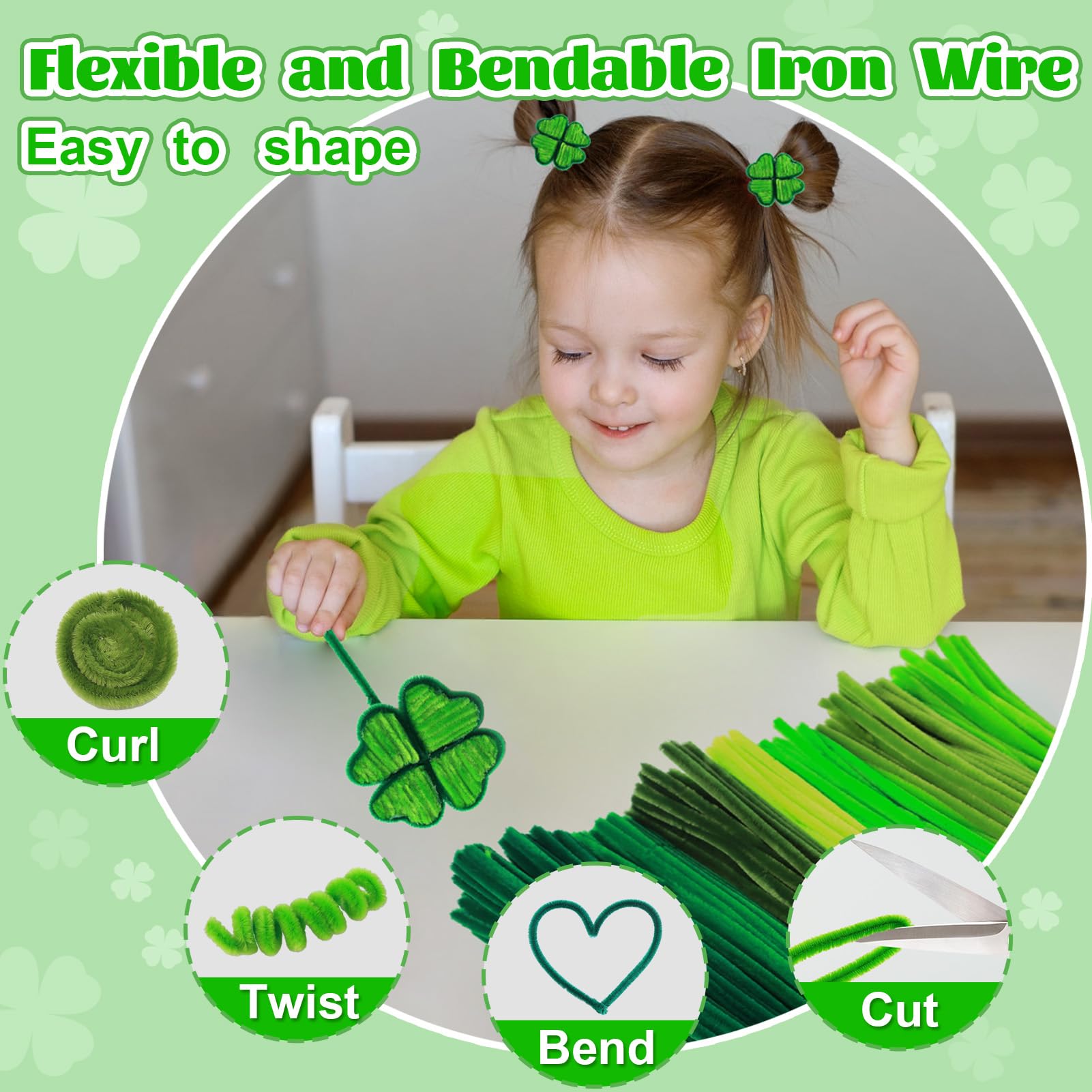 Pfeifenreiniger, Bastelbedarf, grüne Pfeifenreiniger, Bulk, 360 Stück, 30,5 cm, flauschiges Chenille-Stiel-Set für kreative lustige Sachen, Dekorationen, Projekte, Kunst und Handwerk für Kinder