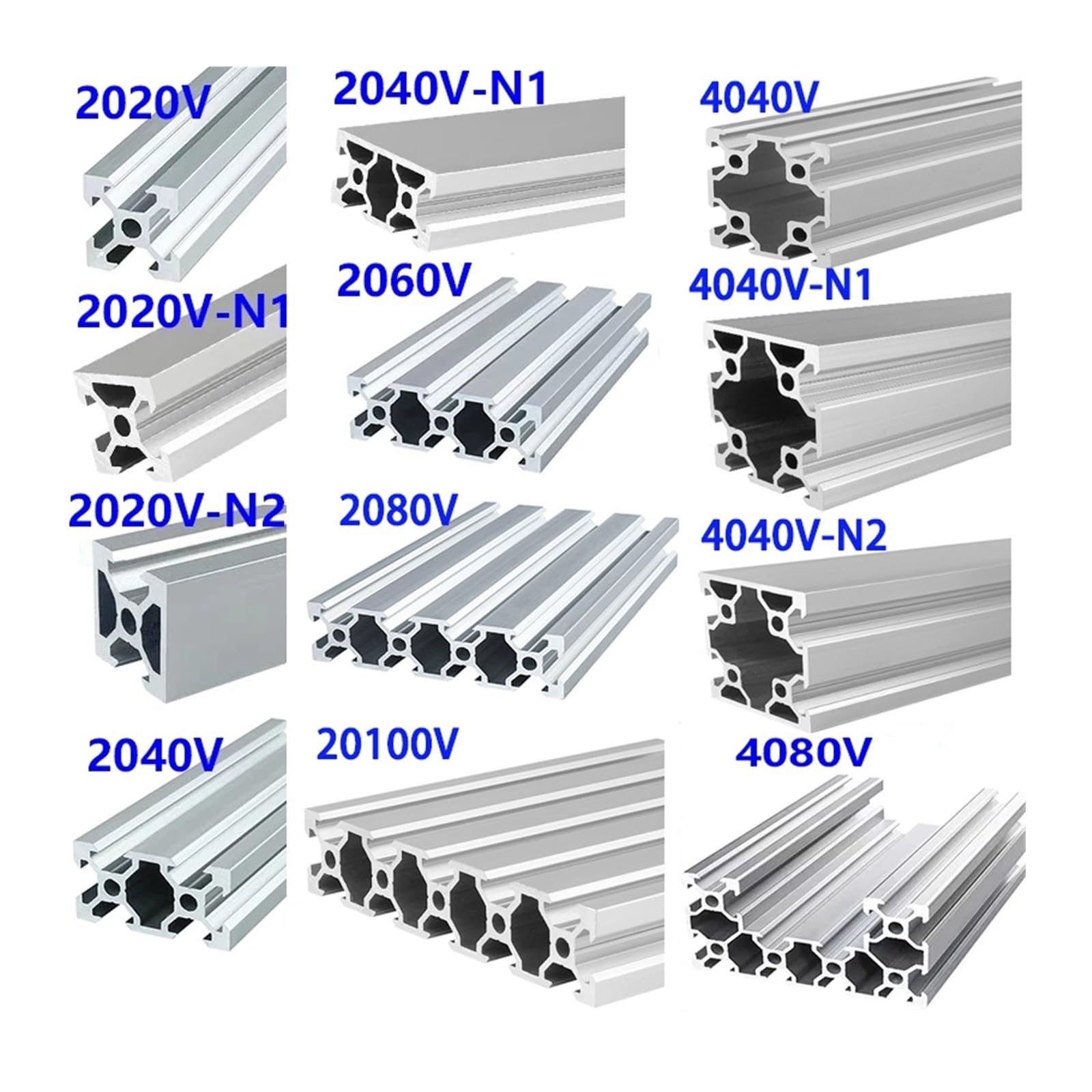 2020 2020N2 2040V 2060 2080 20100 4040 4040N2 4080 V-Slot Profilo In Alluminio Argento Estruso In 3D Guida For Stampante(1000mm)