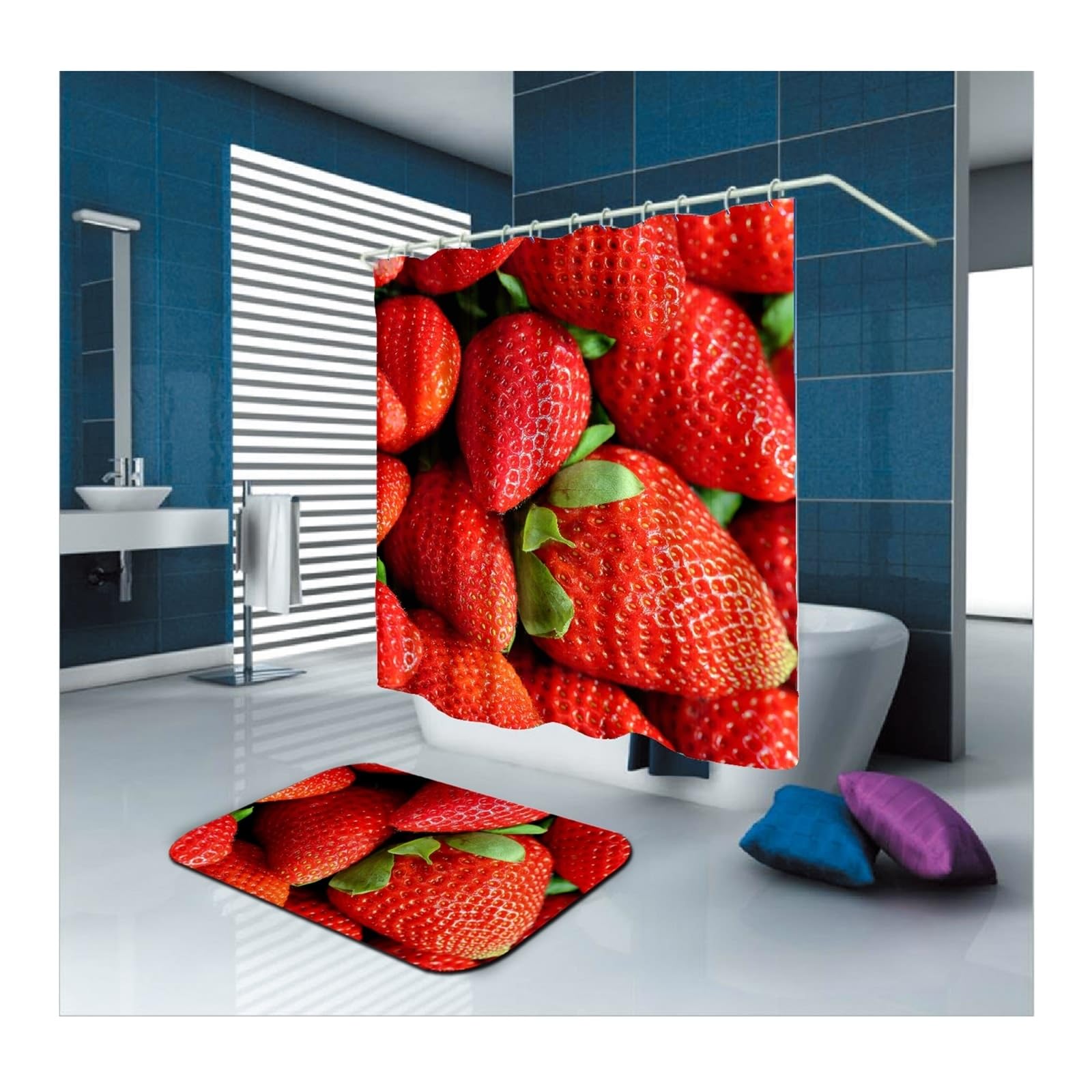 Rideau de douche tissu polyester imperméable rouge lavable 150x180 cm abeilles