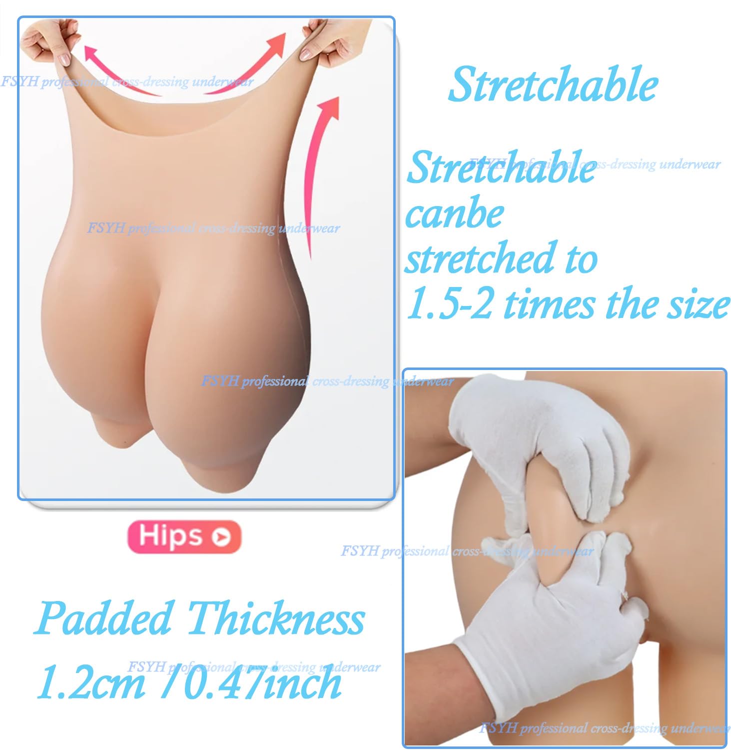 FSYH Majtki Silikonowe Szorty KontrolująCe PośLadki I PośLadki Majtki WyszczuplająCe Biodra Push-Up dla OsóB TranspłCiowych,Brown,hip1.2cm