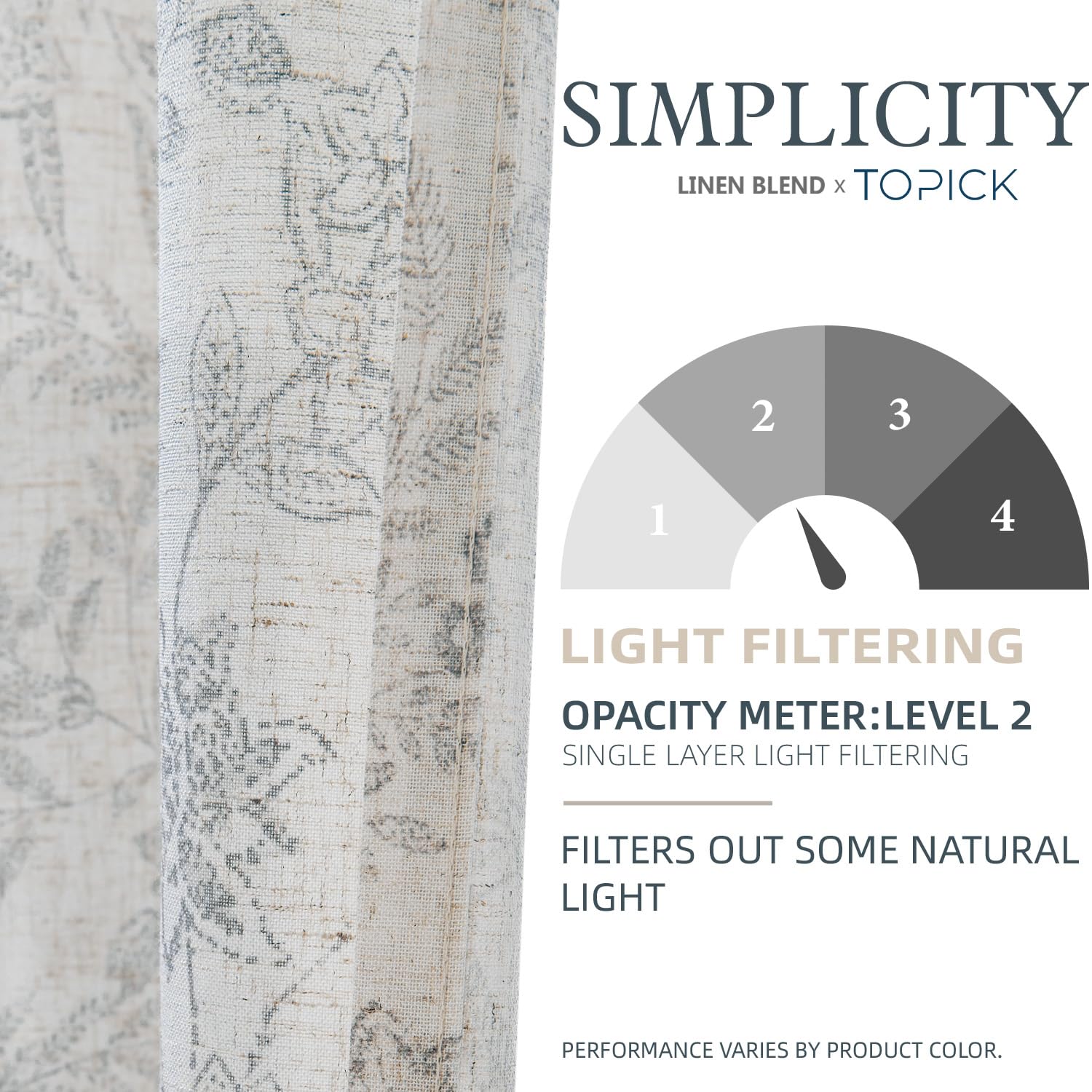 TOPICK Grey Floral Linen Blend Kitchen Curtains 24 Inch Drop Small Cafe Curtains Light Filtering Curtain Tiers for Bathroom Sink Rod Pocket 2 Panels - Image 3