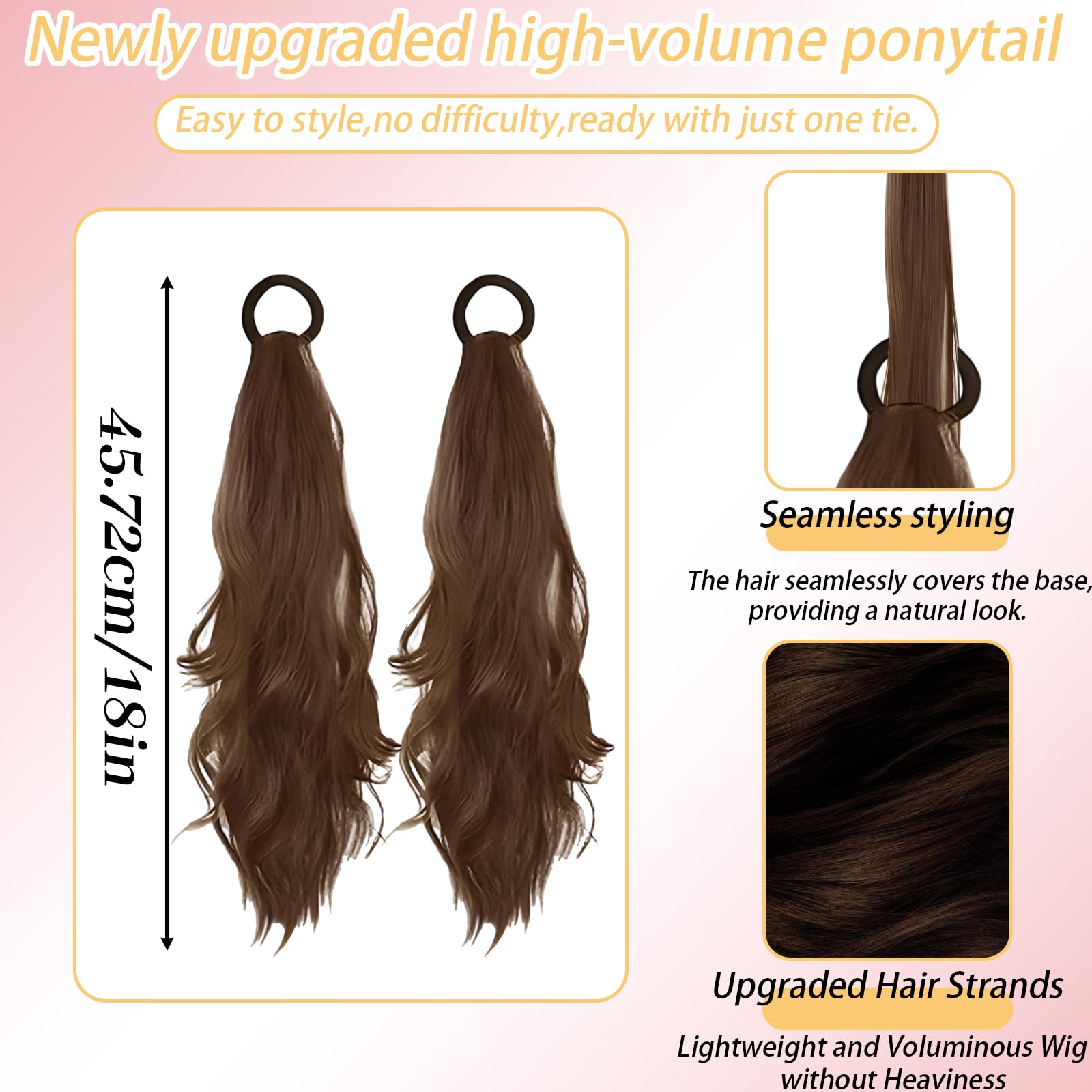 Ponytail Extension, Brown Wig Ponytail Extension Hair, Light Brown Hair Extensions for Daily Styling Special Occasions - Image 2