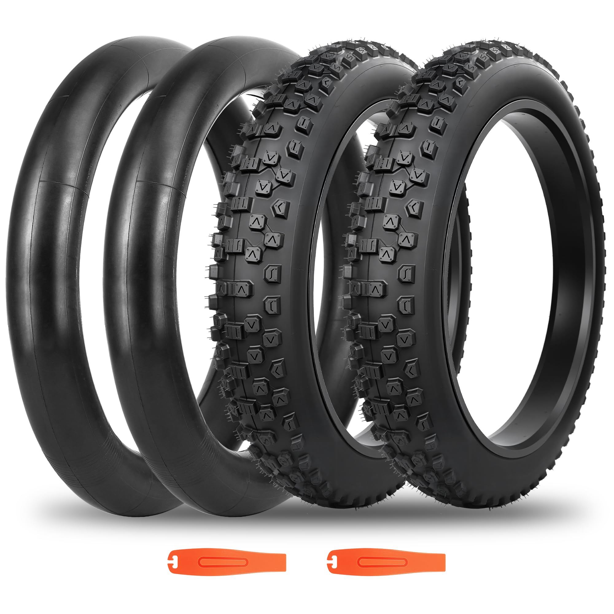 BALINGE 2 Pack Fat Tire with Tube for Ebike Mountain Bike Heavy Duty High-Performance Wear-Resistant Snow Bike Tire 26 x 4，26 Inch - Black - 2 Tires 2 Tubes 2levers