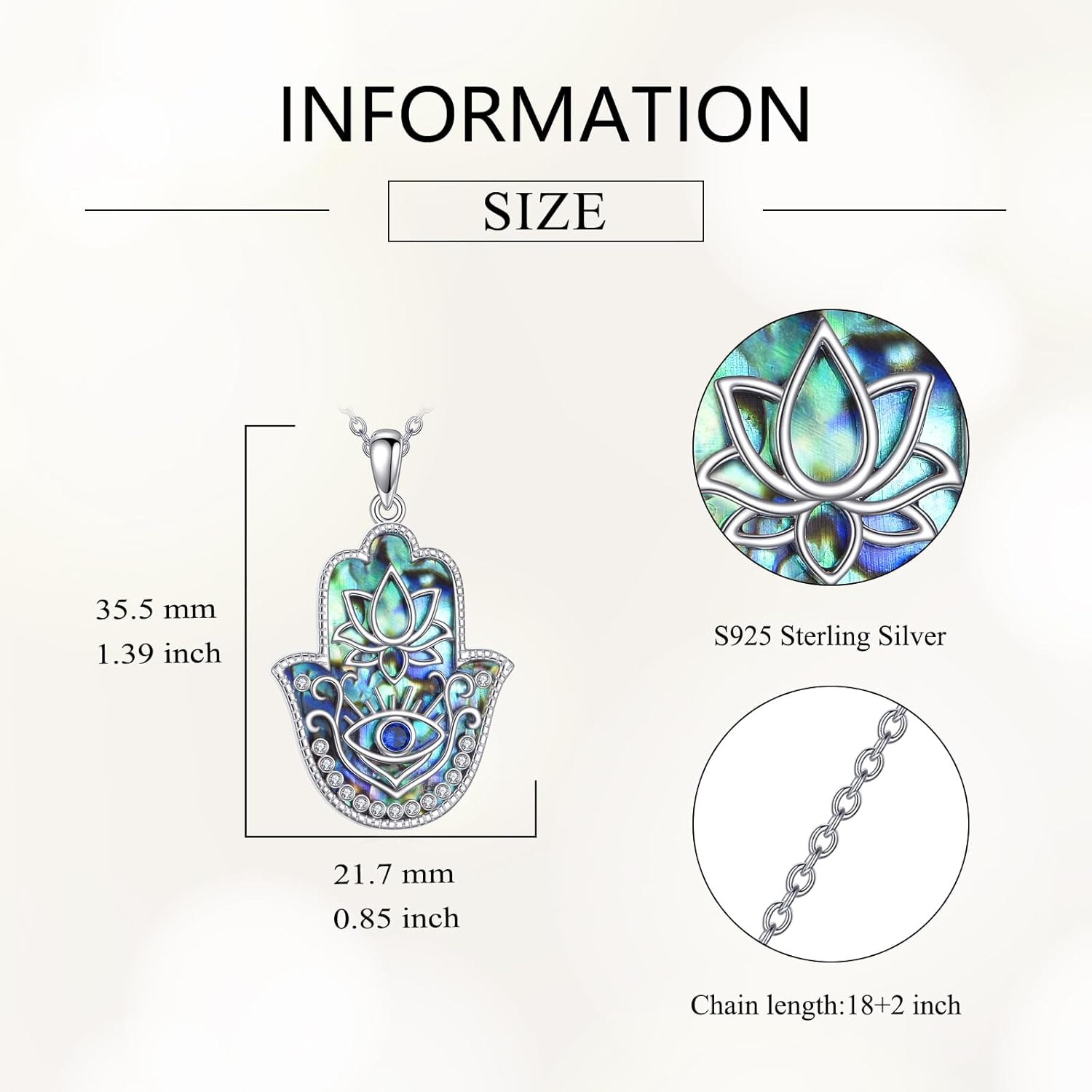 Hamsa Necklace S925 Sterling Silver Hamsa Hand Pendant Amulet Protector Jewelry Gifts for Men Women - Image 4