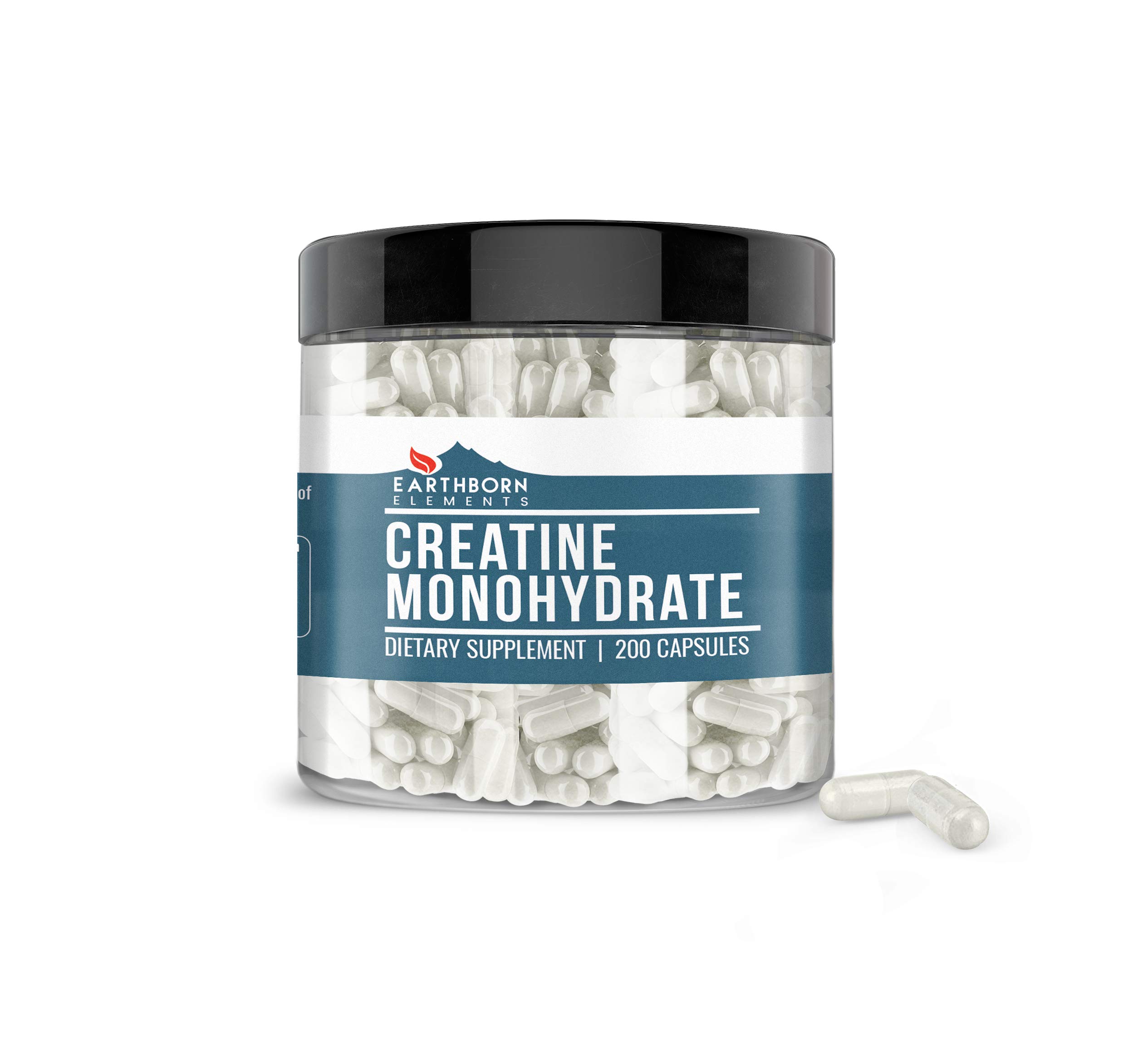 Earthborn Elements Creatine Monohydrate 200 Capsules, Pure & Undiluted, No Additives