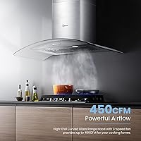 Vista 4 de Midea MVG30W8AST Campana extractora de ventilación de 30 pulgadas con conductos de montaje en pared con ventilador de escape de 450 CFM de 3