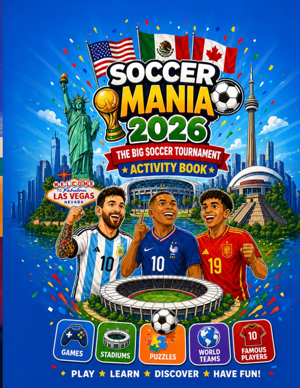 Soccer Mania 2026: The big Soccer Tournamente Activity Book: The ultimate activity book that includes Games, Puzzles, Comics, Match Tracker, funfacts, history information & Vision Board.