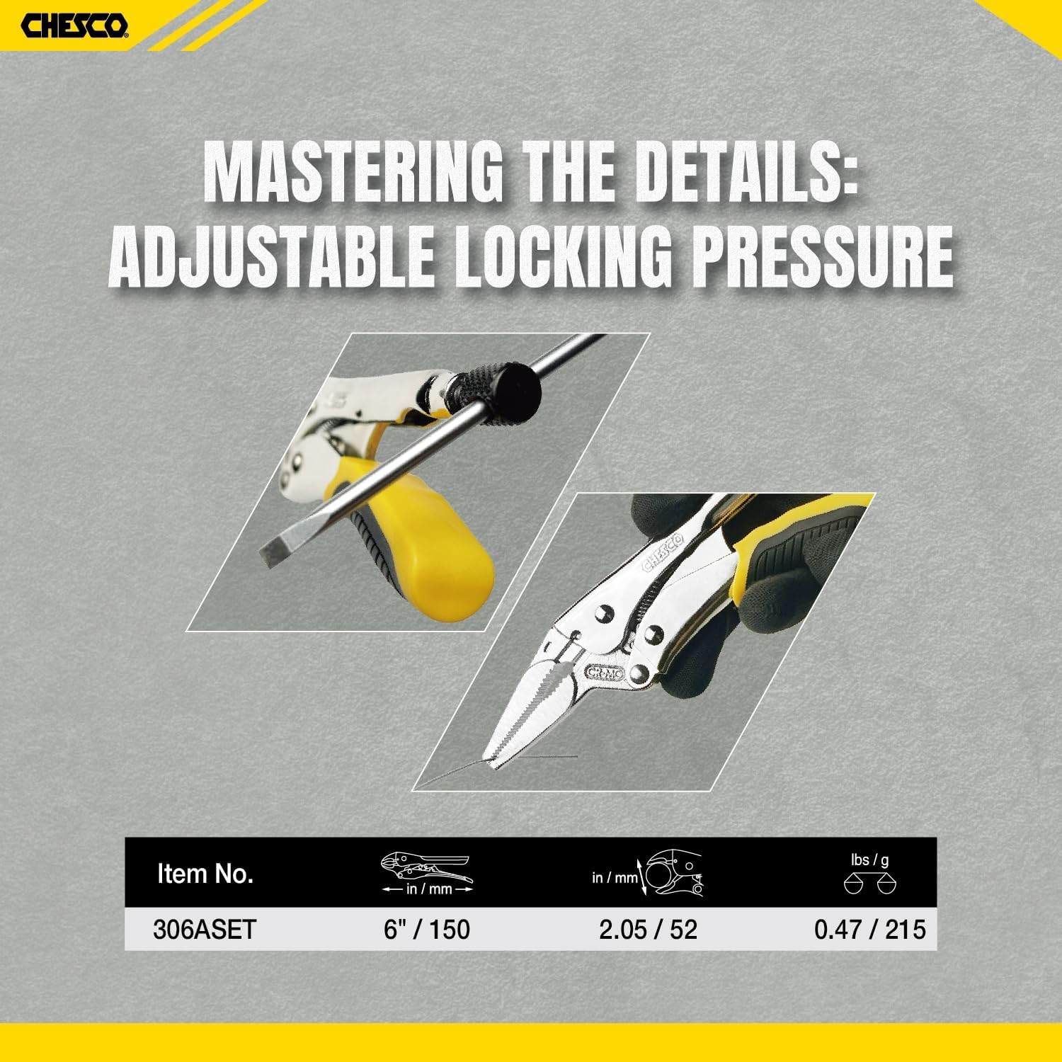 CHESCO 2nd Gen Easy Release Patented 60% Force-Saving Locking Pliers, Premium Cr-Mo Steel Vise-Grips for Welding, Automotive, HVAC & Plumbing (6-inch Long Nose Locking Pliers)