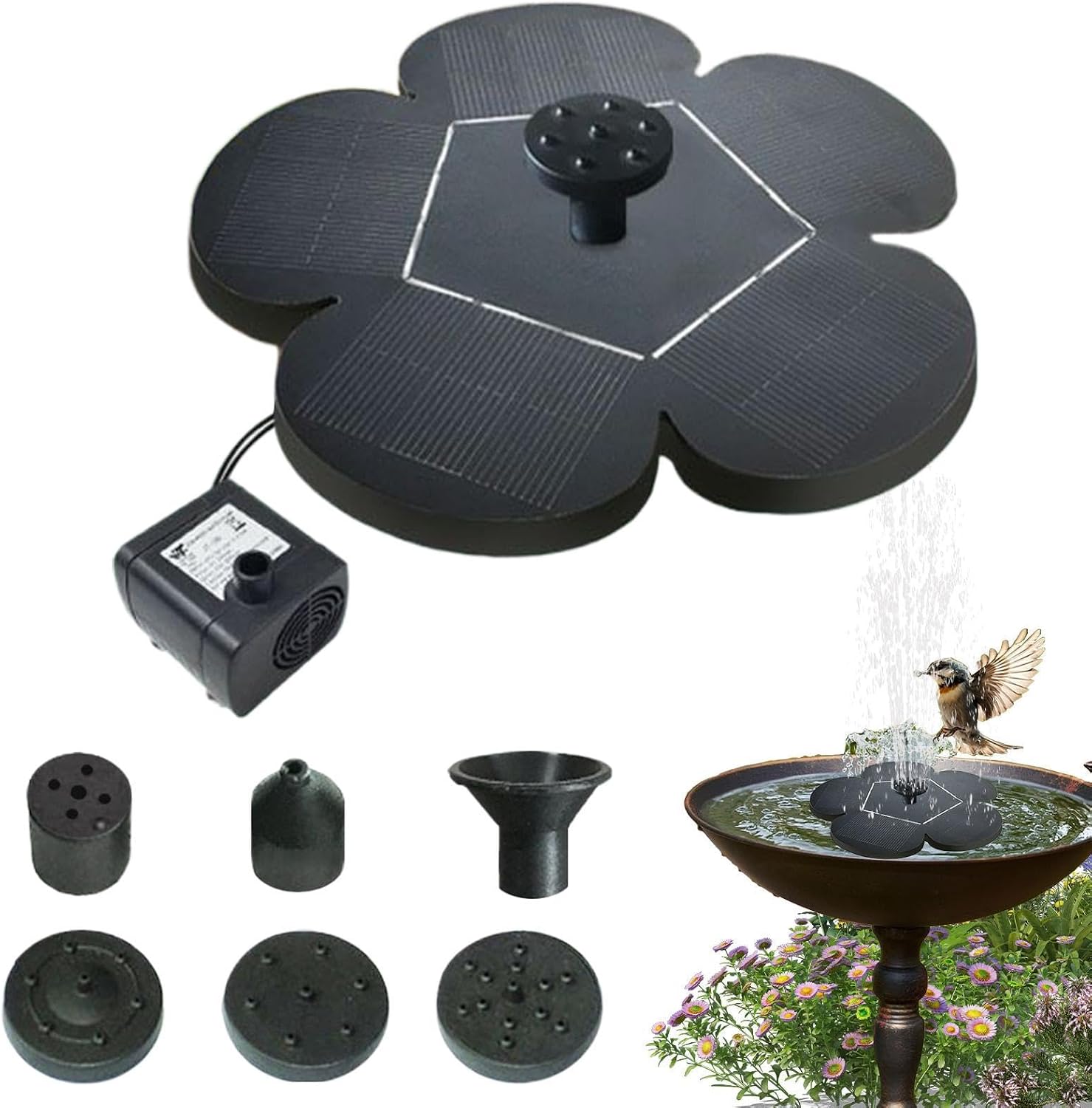 Solar Water Fountain,Silent Waterfall Shower Landscape Birdbath | Solar Powered Fountain Pump - for Hummingbird Garden Outdoor Patio Backyard Deck Yard Ground Landscape Outside