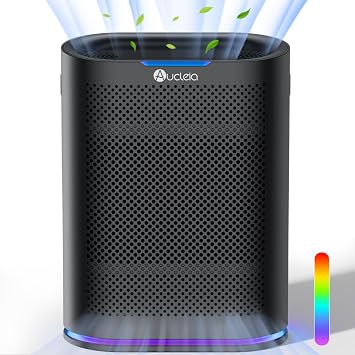 Aucleia Pet Air Purifiers for Home Large Room Black | Covers 2,100 Ft2 Large Rooms, H13 HEPA Filter, Air Quality Monitor, Auto Mode, Removes Dust, Pet Hair, Smoke ,Odor