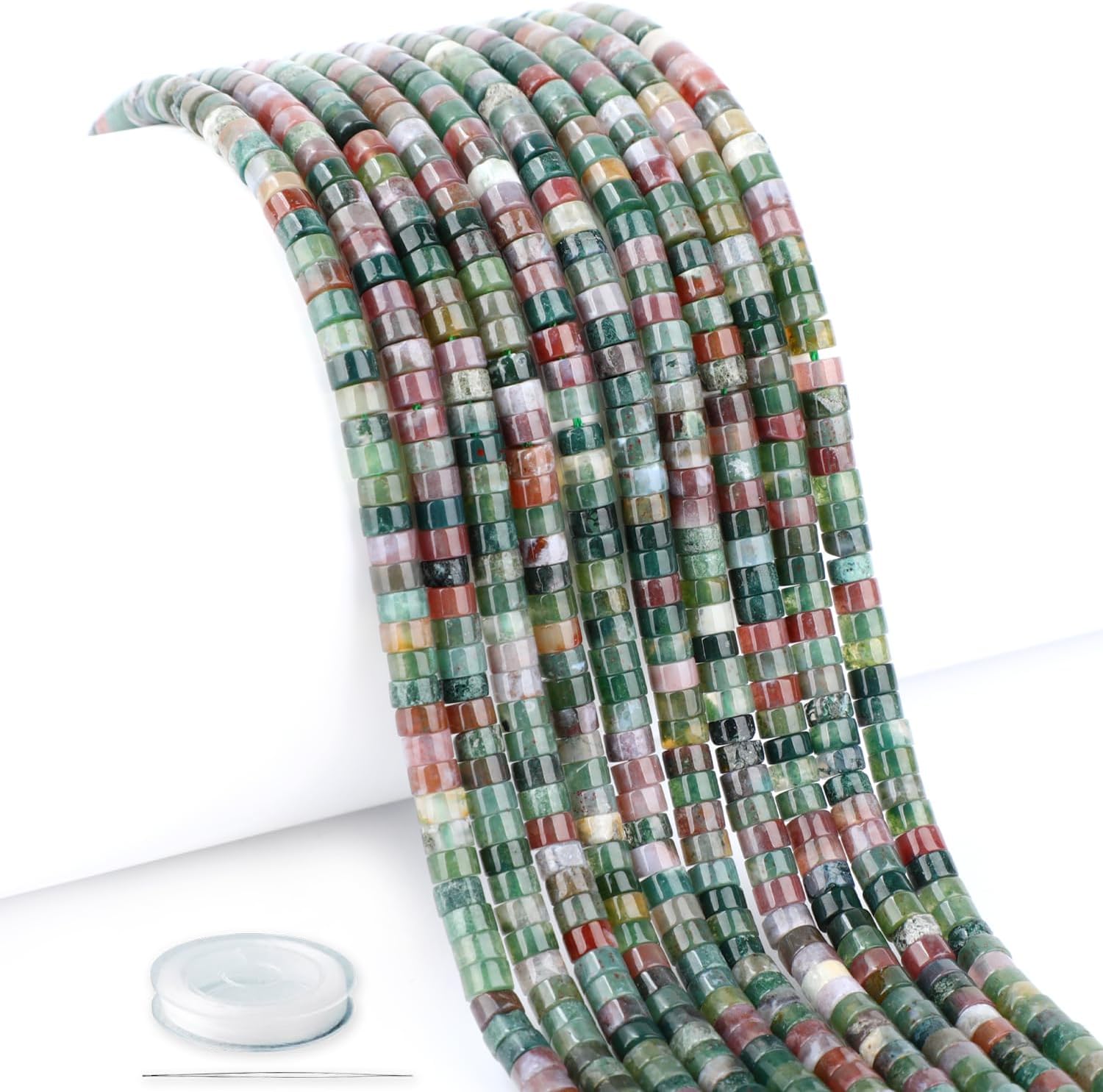 Natural Indian Agate Heishi Spacer Beads Loose Semi Precious Flat Round Gemstone Disc Shape Stone for Beading Jewelry Making 4x2mm 15.5"