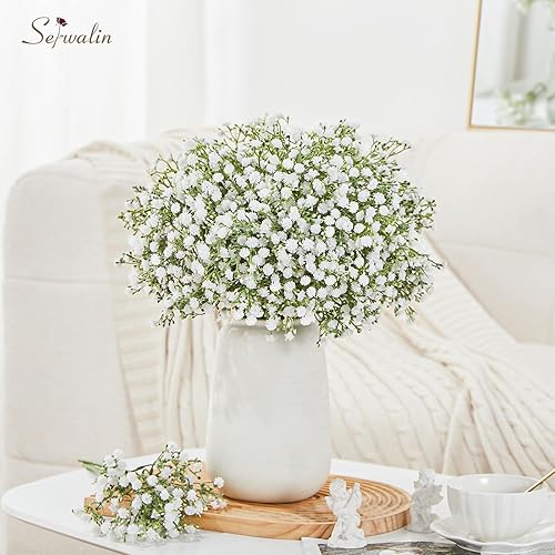 Miniatura 7 de Serwalin Flores artificiales de aliento de bebé, flores artificiales de aliento de bebé, ramo de gypsophila blanca a granel, flores de tacto real a