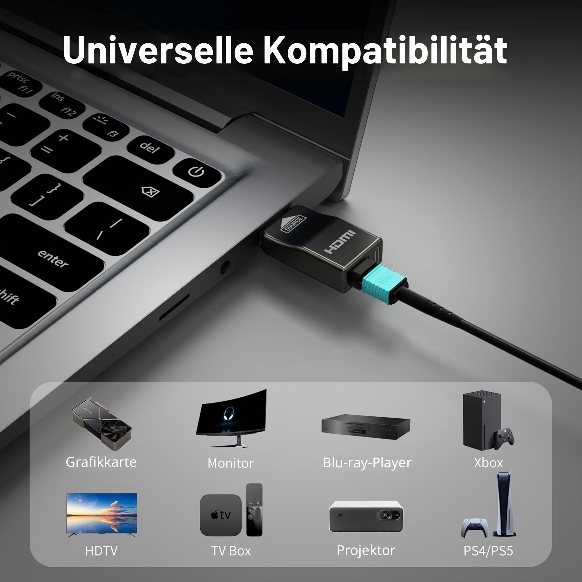 RUIPRO 8K HDMI 2.1 Kabel mit abnehmbarem Stecker aus reiner Glasfaser, 15 m, armiert, Ultra High Speed 48 Gbit/s, 8K@60Hz, 4K@120Hz, Dynamic HDR, eARC, für Leerrohre, Xbox, Beamer, RTX 3080/4090