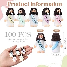 Bememo 100 Pcs Little Jesus Figures Jesus Loves You Original Design Rubber Pocket Toys Little Figures to Hide and Seek Sunday School Religious Party Share Gifts (Macaron Colors)
