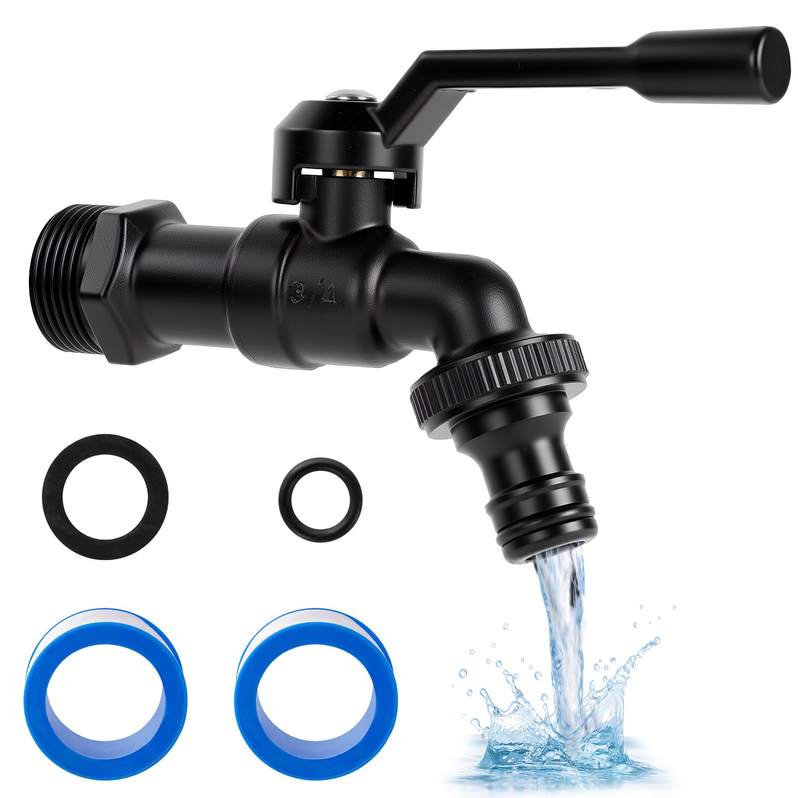 AOOWU 3/4" Water Butt Tap, Replacement Garden Water Butt Tap, Plastic Snap, BSP Thread Replacement Water Tap, Connector Hosepipe Rain Barrel Water Butt Tap, Black