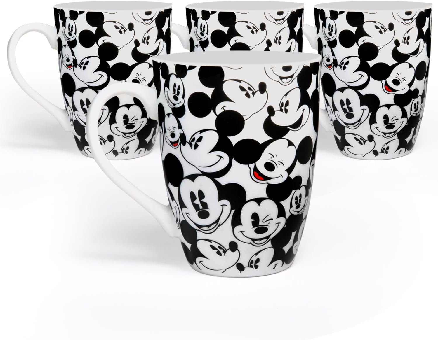Mickey All Over Coffee Mugs By Zrike Brands- Porcelain All Over Cups- Dishwasher & Microwave Safe Cute Milk/Tea Mug With Handle- Original Zrike Brands Drinkware- Great Gift Idea-, Set of 4