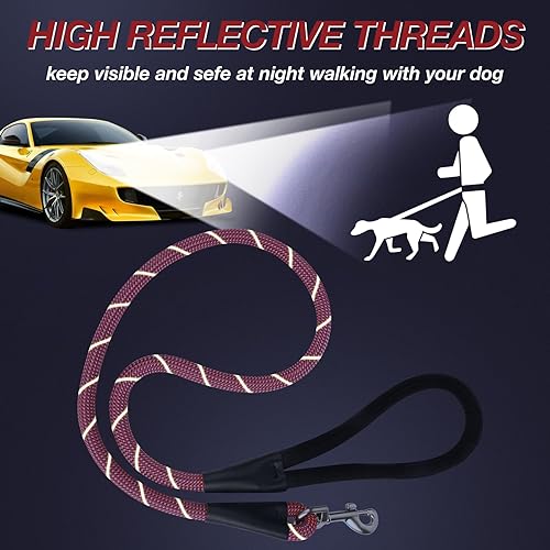 Miniatura 6 de Correa morada de 4 pies para perros grandes, caminata nocturna, reflectante, resistente a las masticaciones, correa de nailon con mango acolchado y
