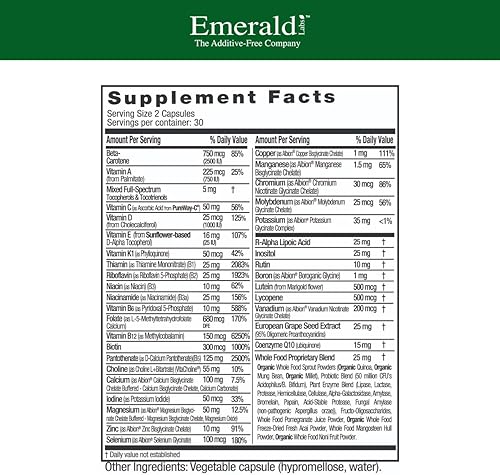 Miniatura 2 de Emerald Labs Suplemento multidietético completo de primera calidad con vitamina C, complejo de vitamina B, CoQ10, zinc, probióticos y vitamina A