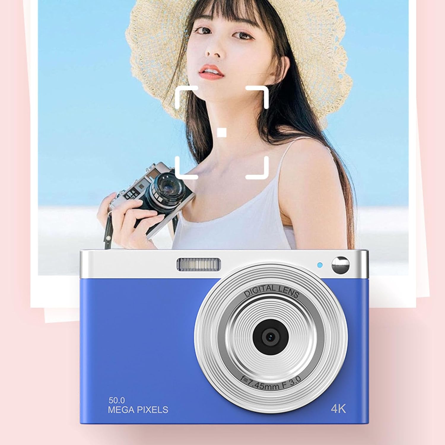 Digital Camera, 50MP IPS 4K Digital Camera 16X Digital Zoom Anti Shaking Small Digital Video Camera, 2.88in with Built in Fill Light (Blue)