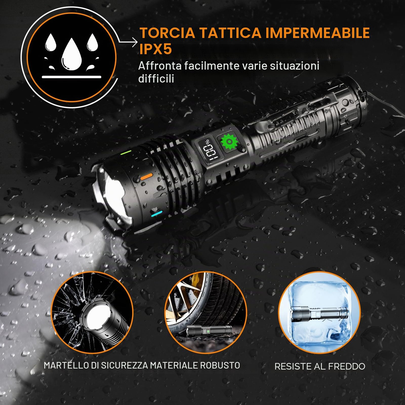 Relybo Torcia LED Potente Professionale, 1,000,000 Lumens Torcia LED Ricaricabile USB, XHM88 Torce LED Alta Potenza Ricaricabili, Torcia Tattica Per Emergenza Regalo Trekking Campeggio