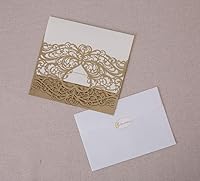 Vista 7 de Wishmade - Juego de 50 invitaciones de boda con corte láser en forma de corazón color dorado y elegante para invitación de papel para matrimonio
