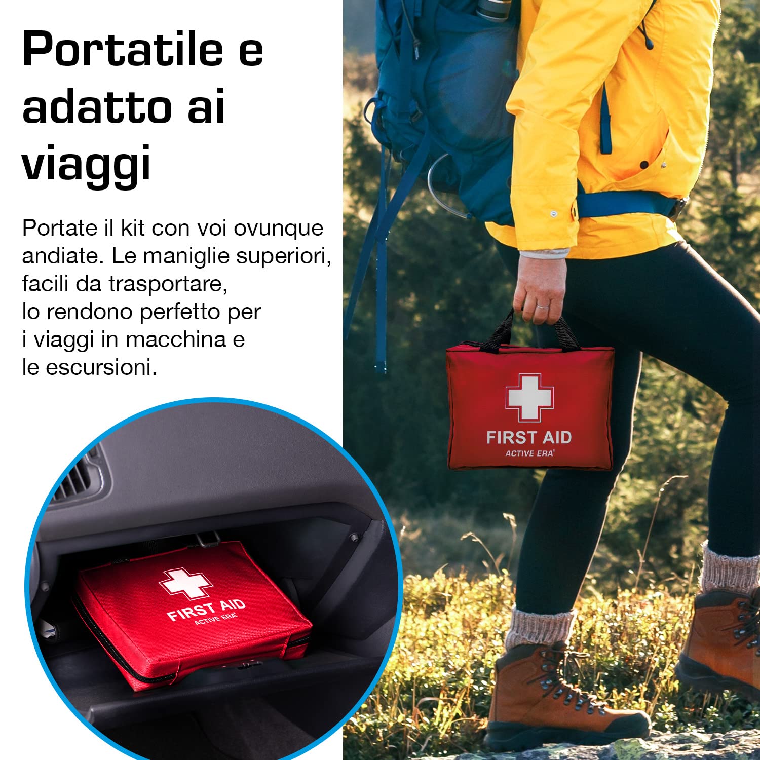 Active Era Kit di Primo Soccorso di 90 Pezzi con Ghiaccio Pronto Uso, Kit Lavaggio oculare e Coperta d'emergenza per Casa, Auto, Campeggio,Ufficio Viaggi e Sport