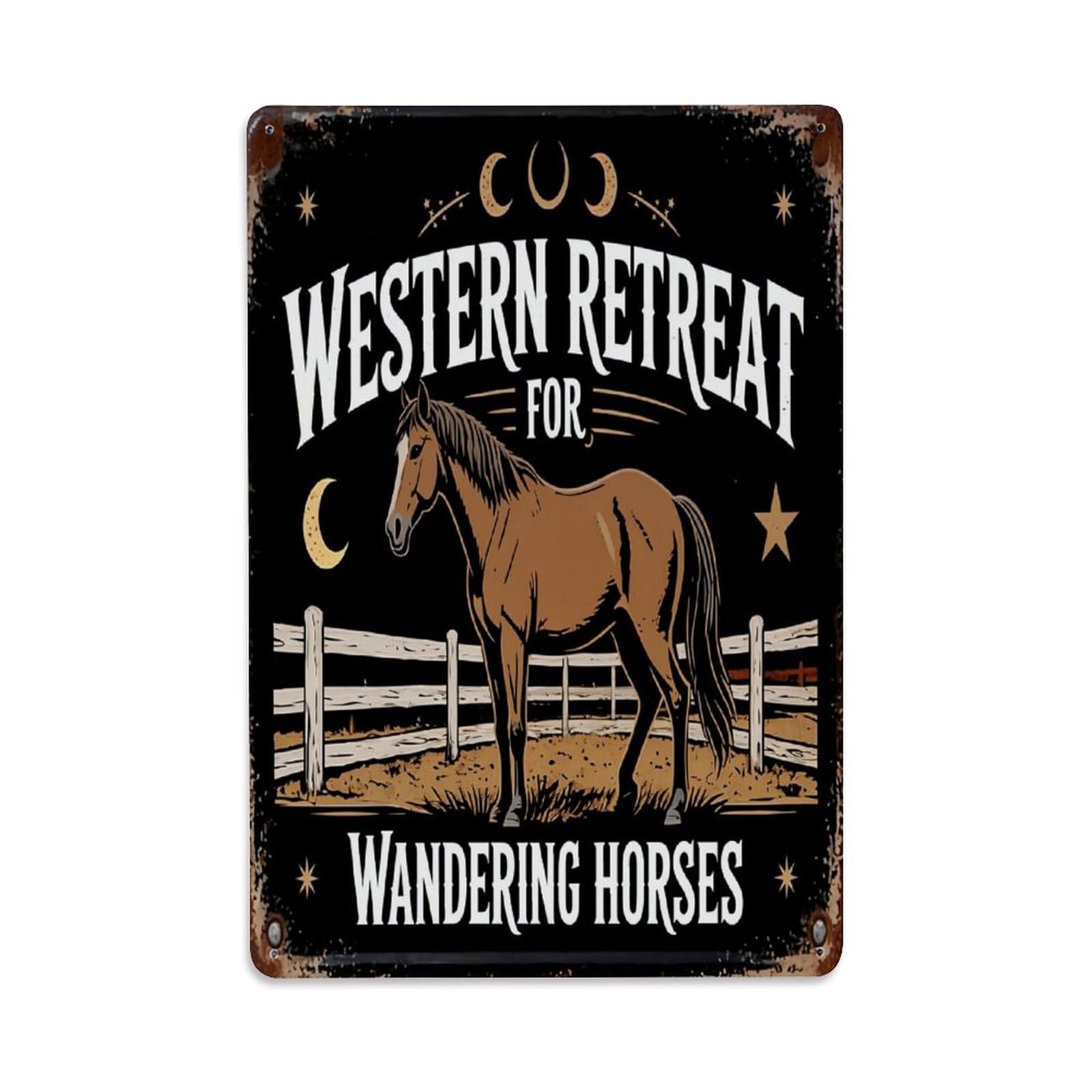 Nestemfo Vintage Western Retreat For Wandering Horses Tin Sign Metal Sign, Living Room,Bar, Home, Bedroom Wall Decor,Retro Metal Poster 8X12 Inches