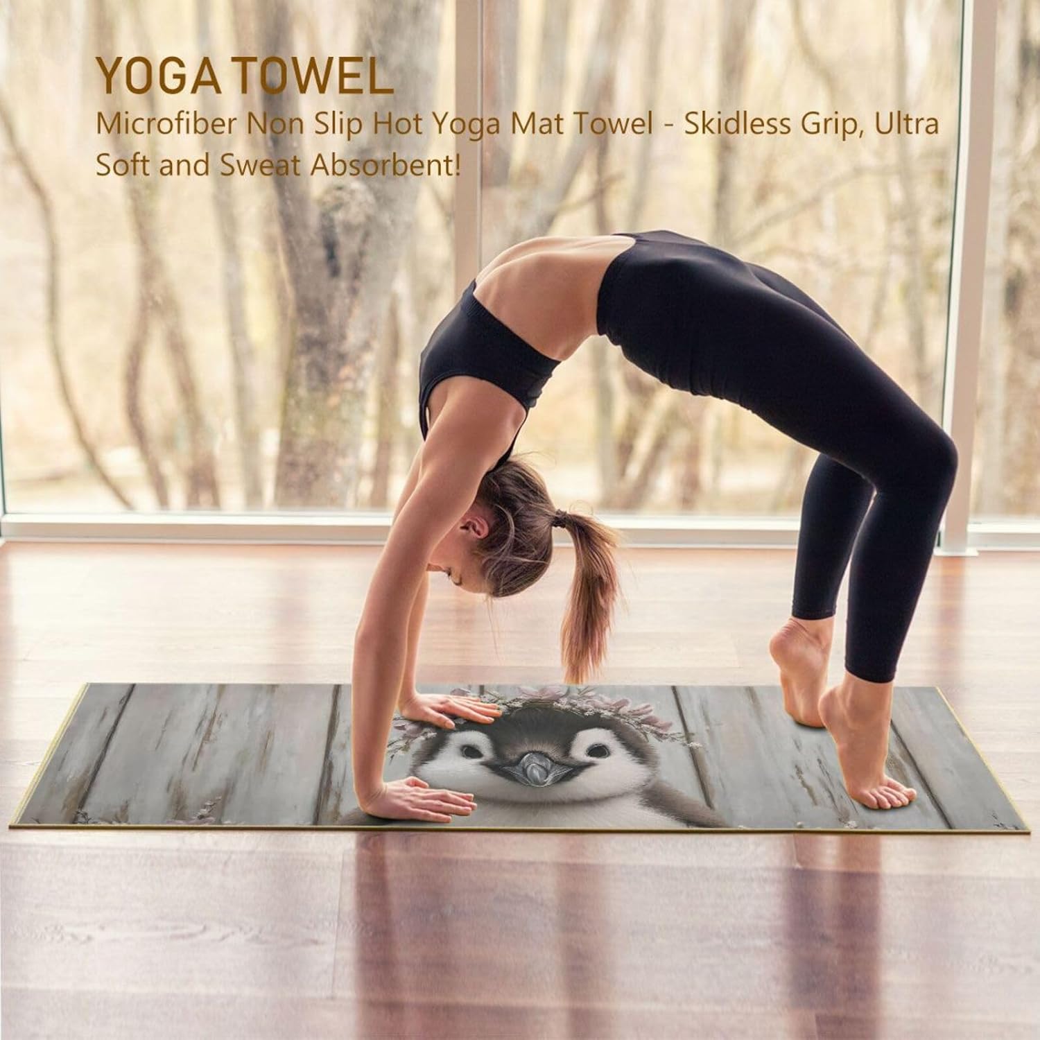 Hot Yoga Towel Pengui Boards – Stylish, Non-Slip, Grip Dots, Super Absorbent, 27" x 73" - Yoga Mat Towels for Exercise, Fitness