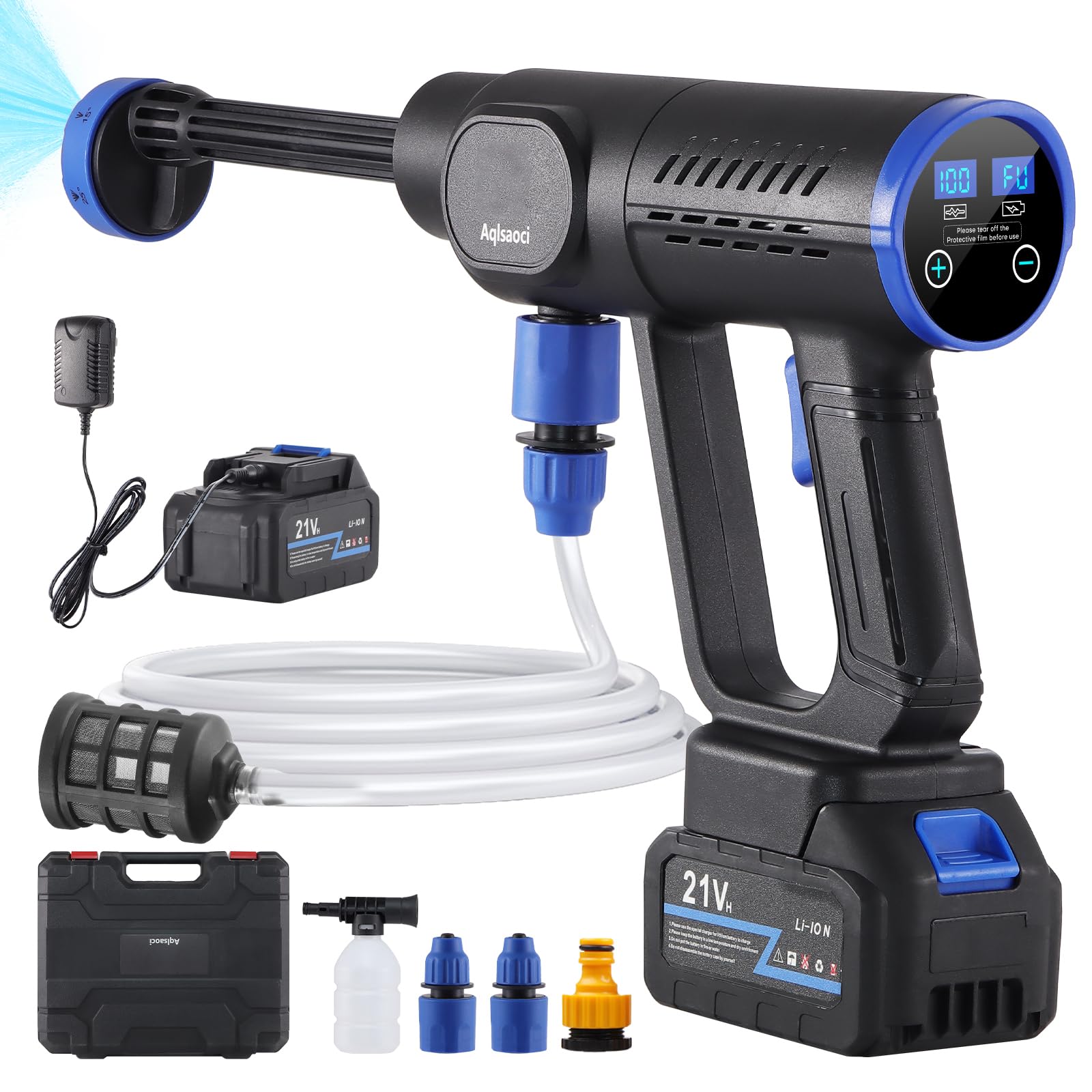 Cordless Pressure Washer Brushless Portable Power Washer 1450Psi | LCD Display, 100 Levels Adjustable, 2x21V Batteries, 6-in-1 Nozzle. Lightweight Car Washer for Patio, RV, Fence & Yard