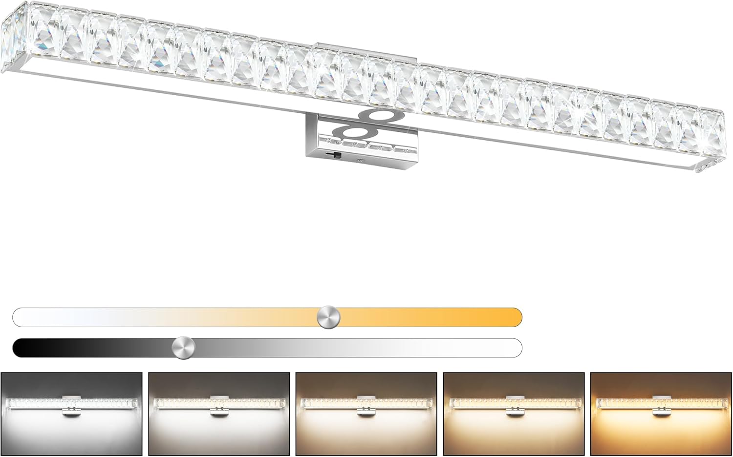 SOLFART Bathroom Light Fixtures, Crystal LED Modern Vanity Light, 32.5 Inch Chrome 5 Color Adjustable 5CCT