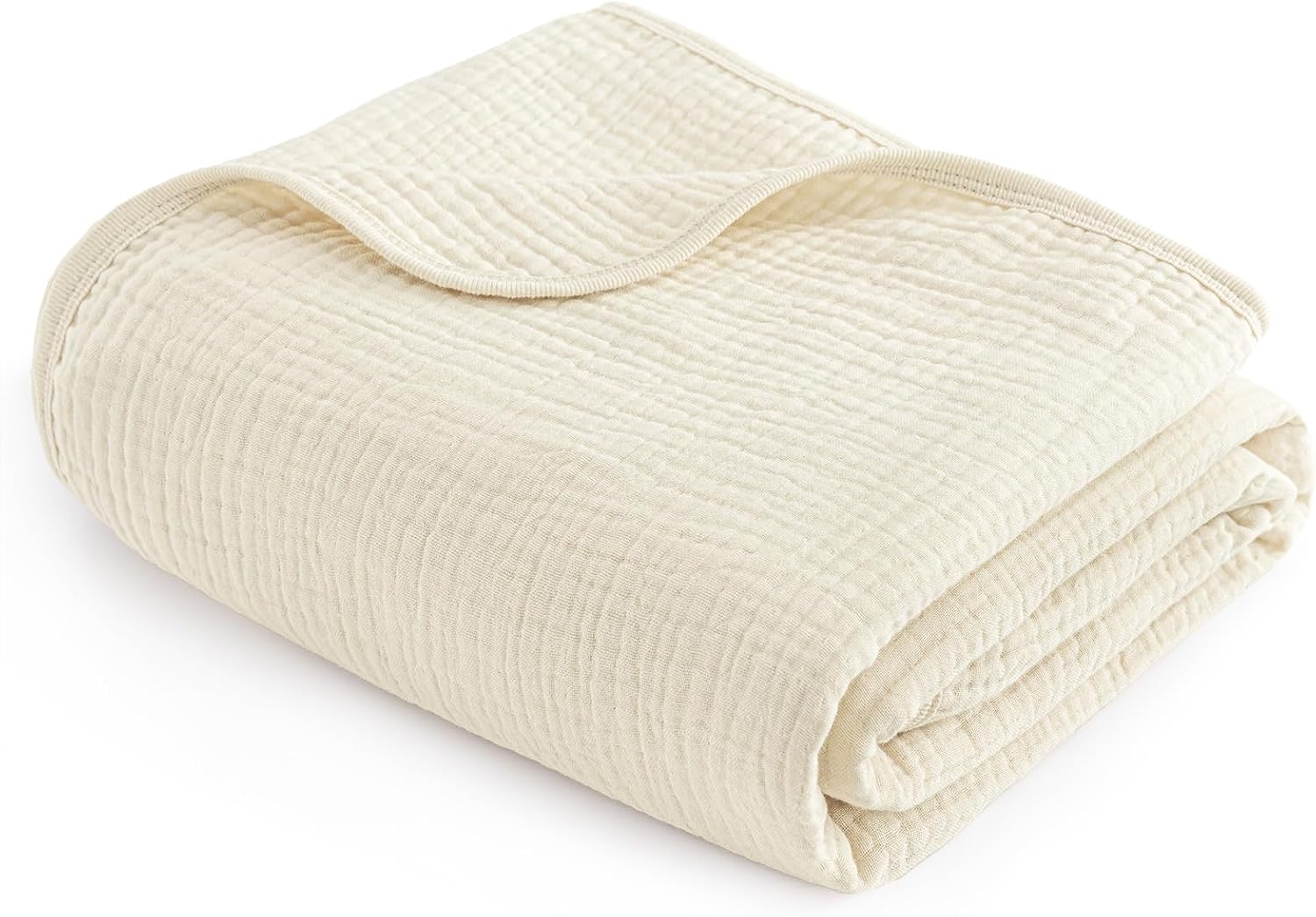 PHF Baby Muslin Swaddle Blanket, 100% Cotton Soft Breathable Receiving Blankets for Boys and Girls, 4-Layer Swaddle Wrap Burping Clothes, Baby Essentials, Large 47 x 47 inches, Beige/Birch