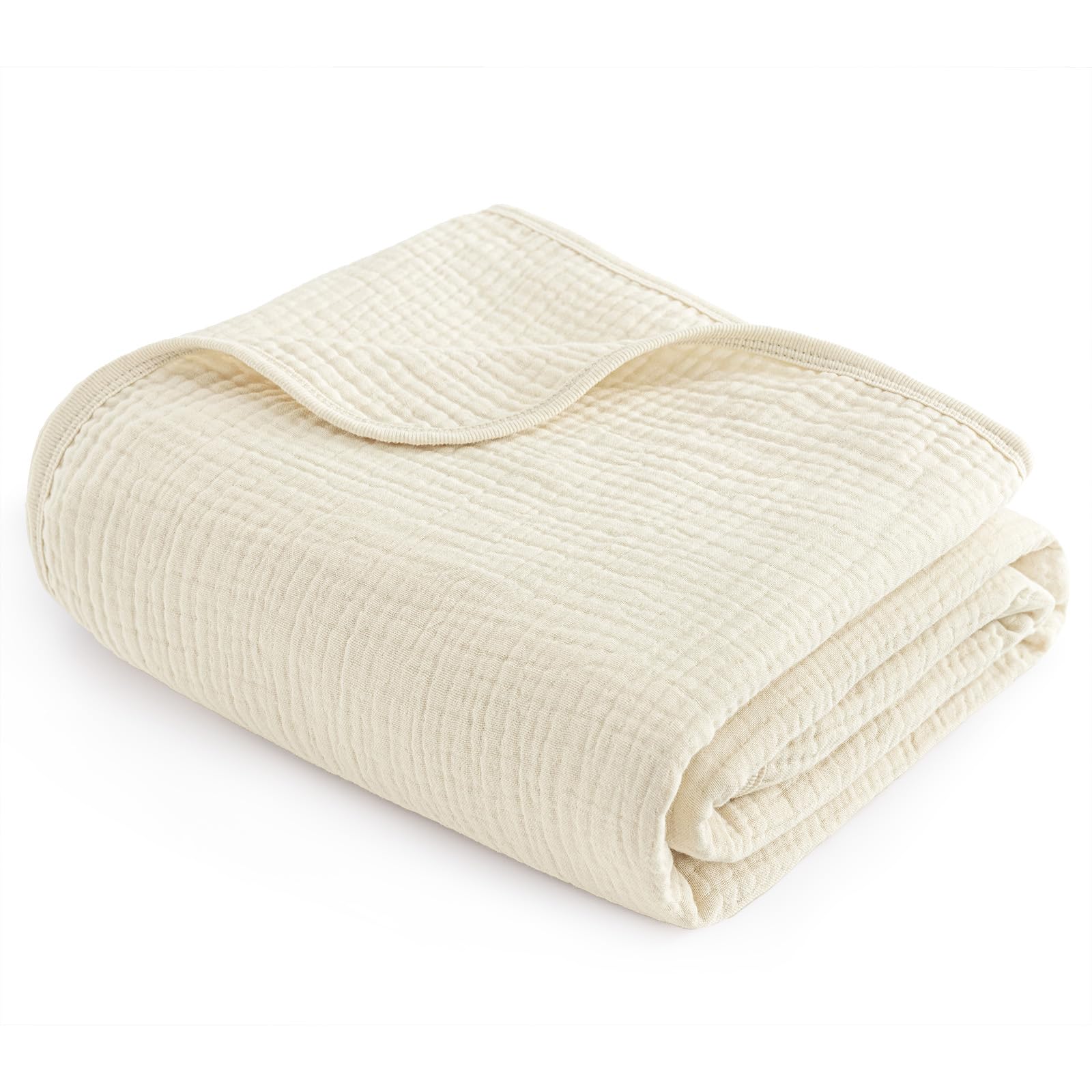 phf baby muslin swaddle blanket, 100% cotton soft breathable receiving blankets for boys and girls, 4-layer swaddle wrap burping clothes, baby essentials, large 47 x 47 inches, beige/birch
