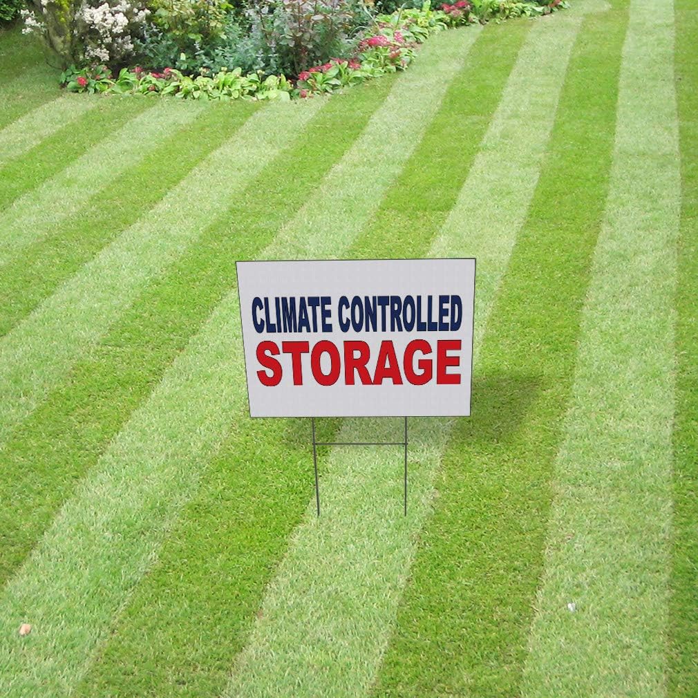 Fastasticdeals Weatherproof Yard Sign Climate Controlled Storage Blue Red Lawn Garden 24x18 Inches 2 Sides Print
