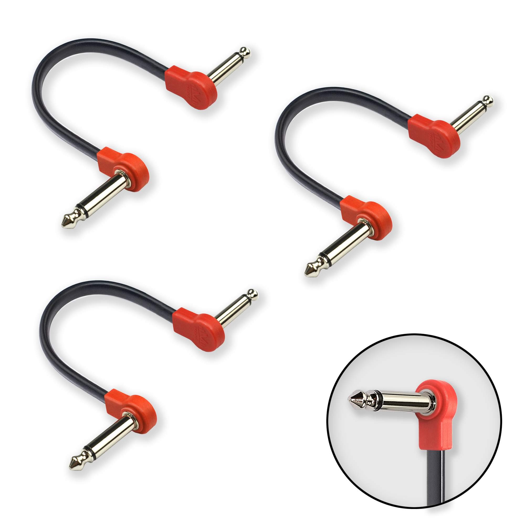 Flat Low Profile Guitar Patch Cable 6 inch for Effects Pedals, 1/4 inch Right-Angle, Red,…