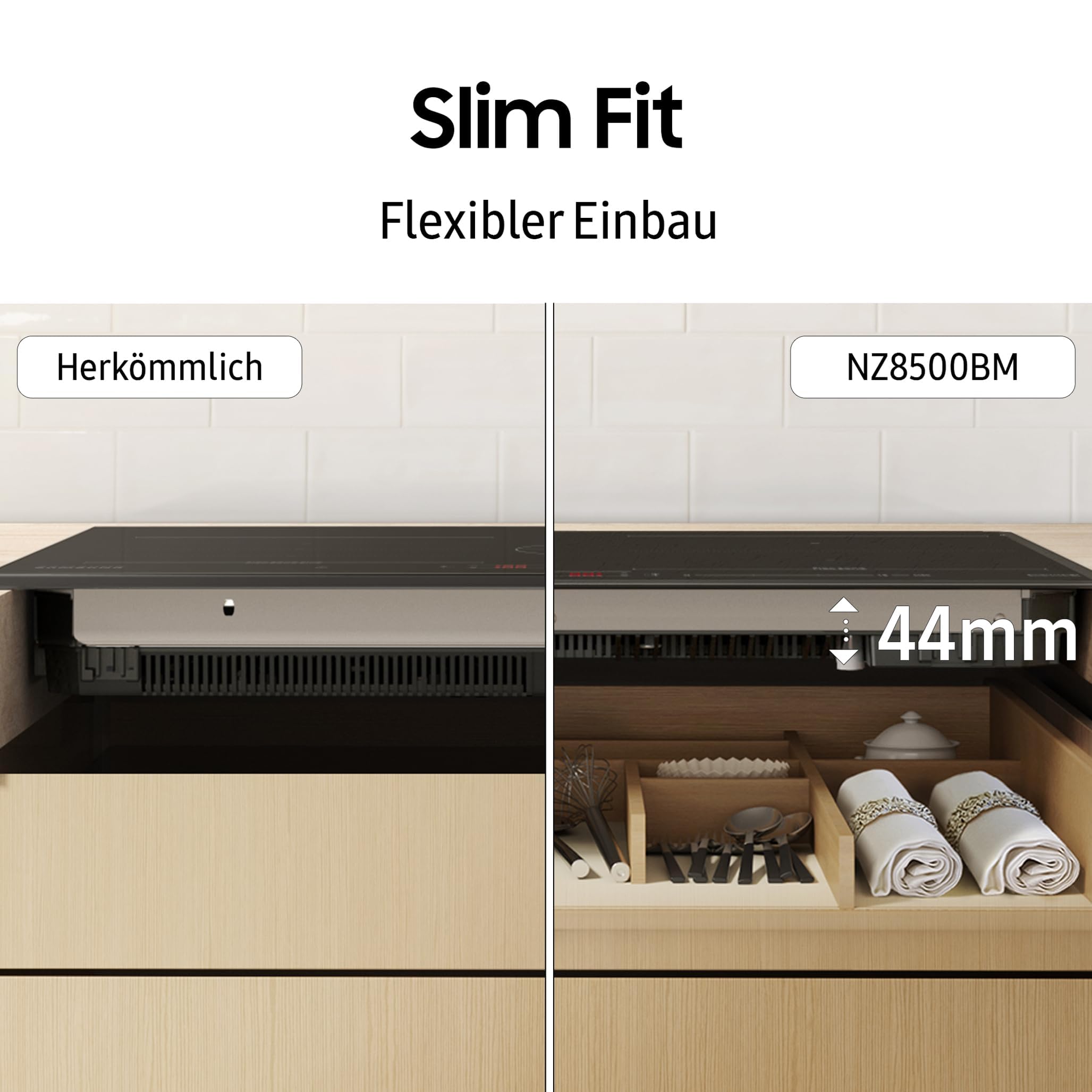 Samsung Autarkes Induktionskochfeld, 80 cm große Herdplatte, Slim Fit, Sensortasten mit Slider, Wi-Fi-Steuerung, Flex Zone, NZ84C5047HK/U1