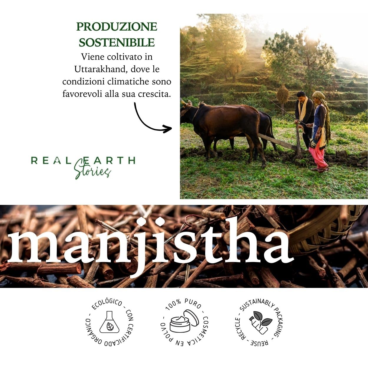 Real Earth - Manjistha in polvere - 100% puro e biologico - Cosmetici naturali in polvere - Trattamento viso naturale - Maschera facciale - Piante ayurvediche - Vegano - Antiossidante - 250gr