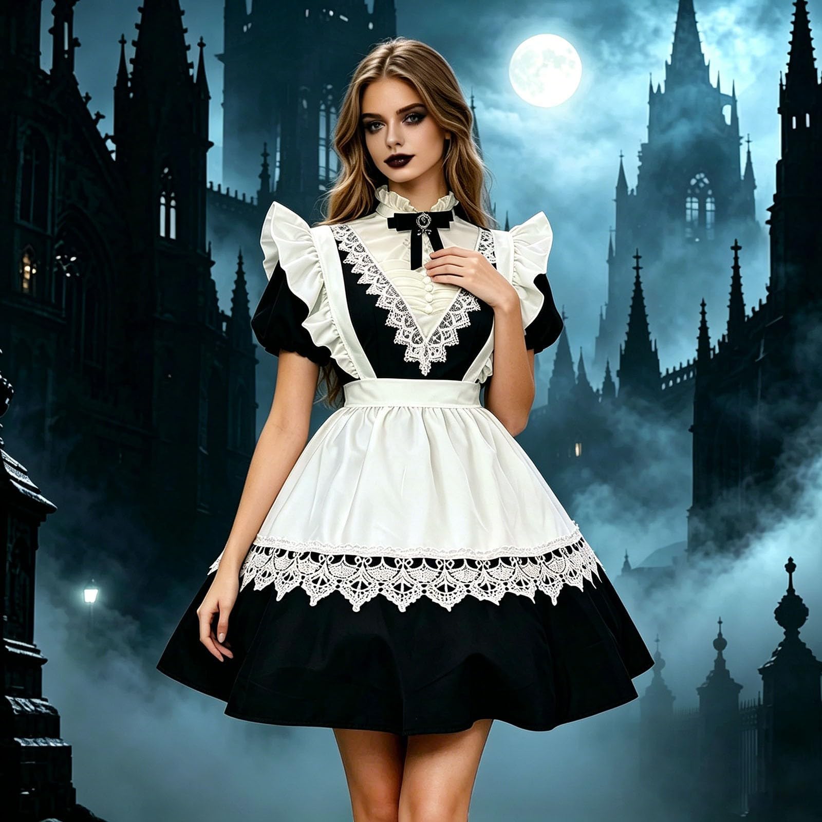 Gothic-Lolita-Kleid Für Damen Mittelalter Kostüm Damen Cosplay | Gothic Für Halloween Cosplay Kostüm Dienstmädchen Kostüm Lolita Dress Lolita Faschingskostüm Anime French Maid Dress